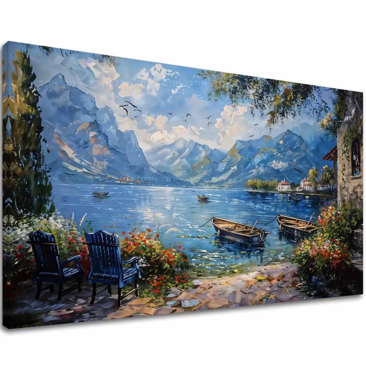 Krajinska slika na platnu Pristanišče v gorah | Akrilni detajli 40x60 cm