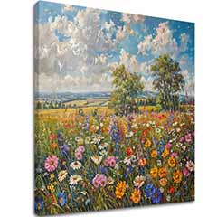 Slika polja cvetja na platnu Poletni travnik | Akrilne podrobnosti